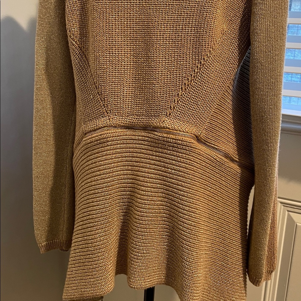 Kenneth Cole New York Open Front Cardigan SizeL Gold Metallic Party Glam Shimmer